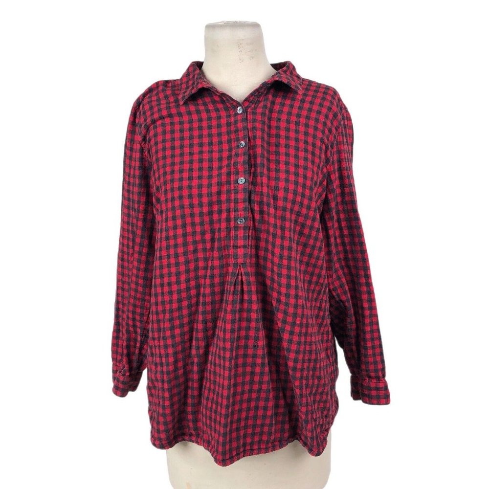J.Jill Henley Buffalo Check Plaid Flannel Long Sleeve Henley Neck Tunic Size L